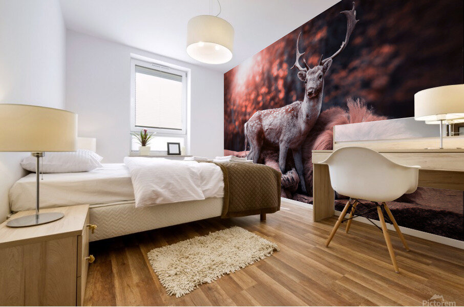 lion and deer Mural print
