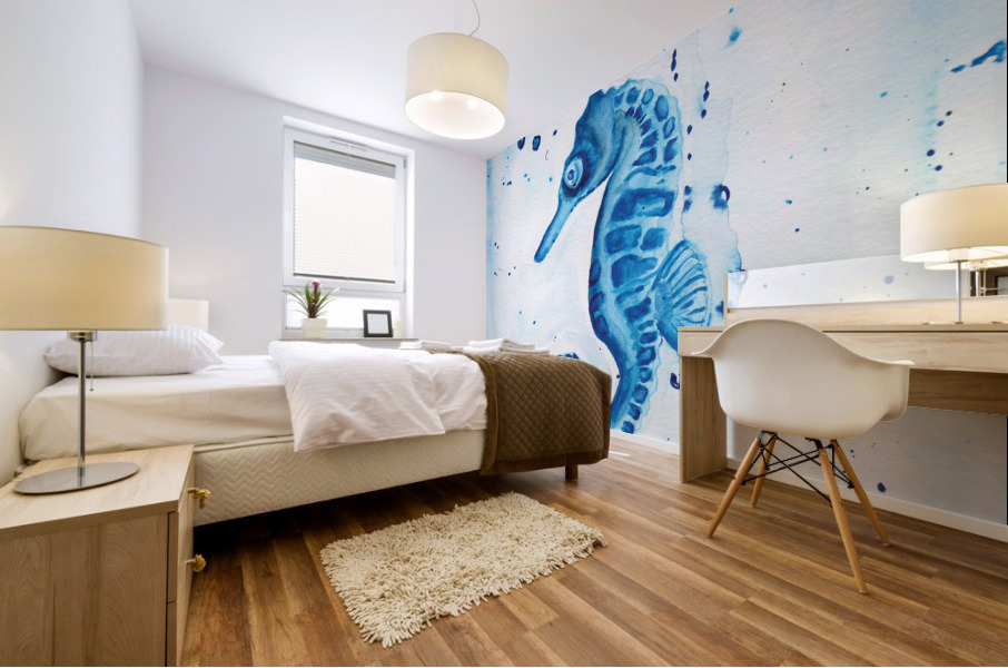 Blue Seahorse Mural print