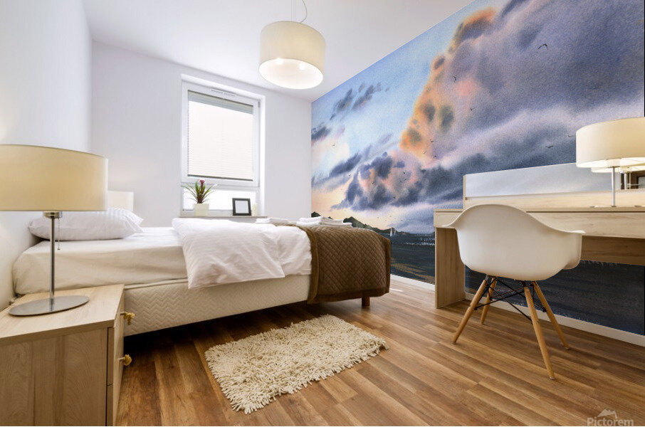 Sea and pink clouds Mural print