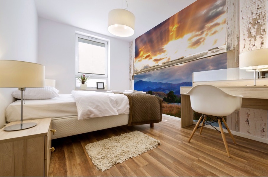 Country Beams sunlight White Barn Window Mural print