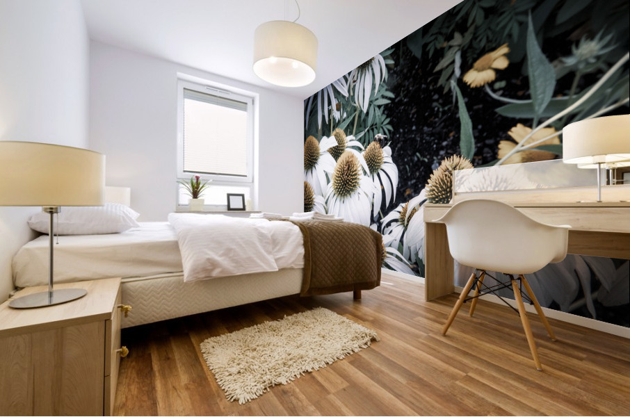 Splendeur botanique : Champs de fleurs dEchinace capture en macro avec une touche de desaturation Mural print