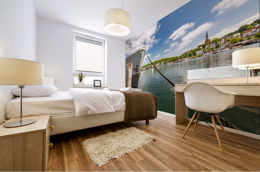 Scenic view of the harbour and waterfront in Flensburg Germany Mural print