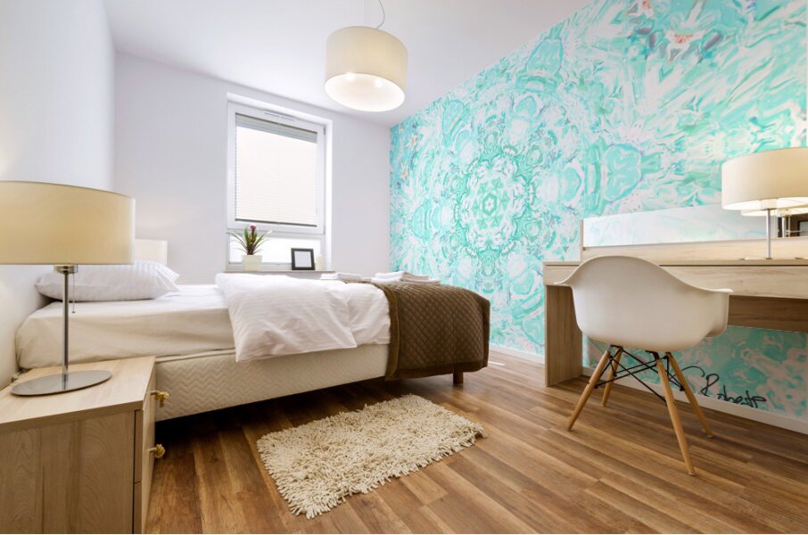  Abstract Colours Collide in Lime Greens and Whites  Mural print