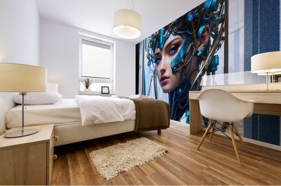 Stunning Cyborg Sci-Fi Portrait Of A Lady AI Concept Art by Xzendor7 Mural print
