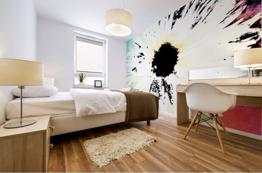 White Daisy Dark Centred on an Abstract Background Mural print