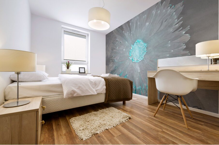 Turquoise Silver Daisy on Light Abstract Background Mural print