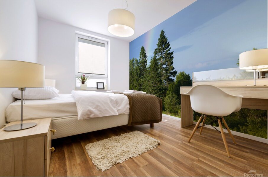 Rainbow by Old Truck in Field in Northern Maine Mural print