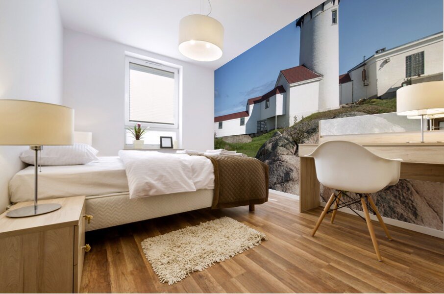 Boulder Shaped Like Wave in Front of Eastern Point Lighthouse in Massachusetts Mural print