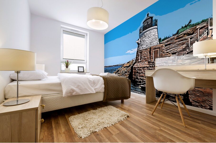 Castle Hill Lighthouse in Newport Rhode Island - Illus. Mural print