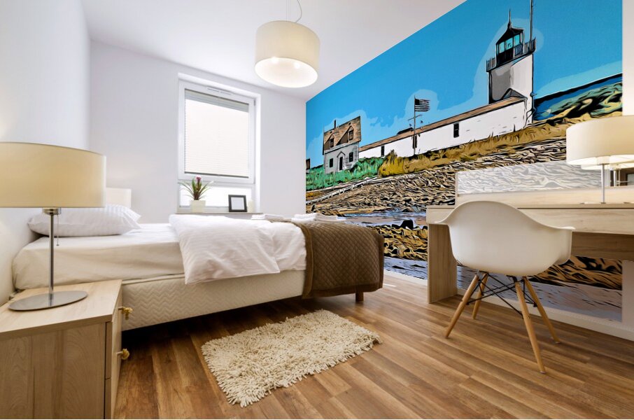 Cape Porpoise Lighthouse At Low Tide in Maine - Illus. Mural print