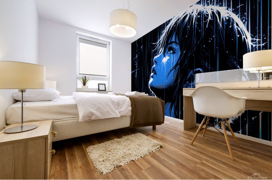 Dramatic blue rain Mural print