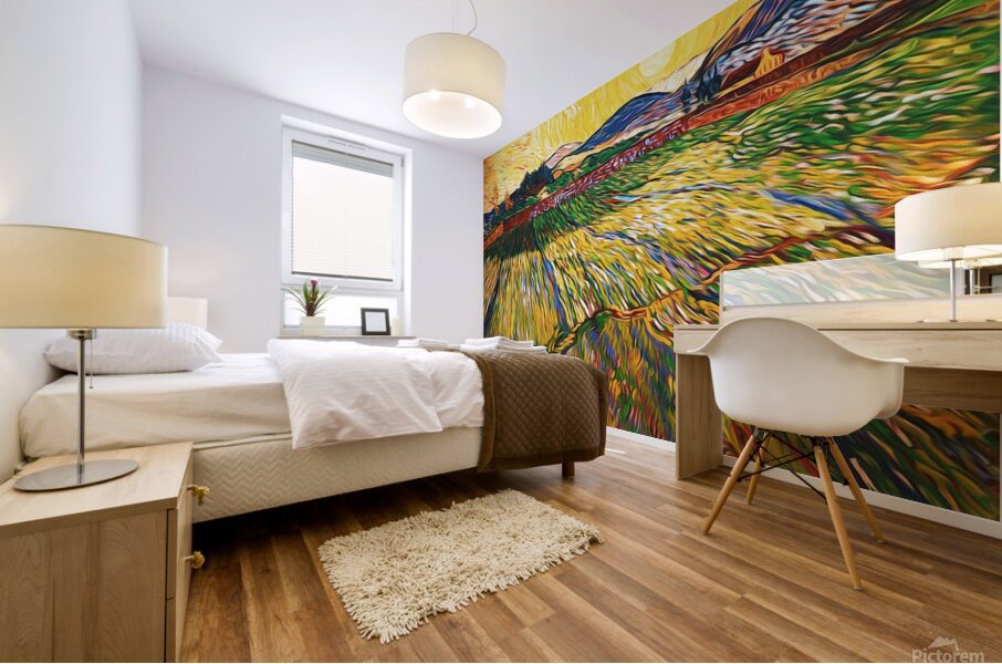 trees countryside painting Mural print