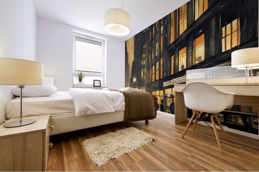 Vintage New York City at Night in the Rain  Mural print