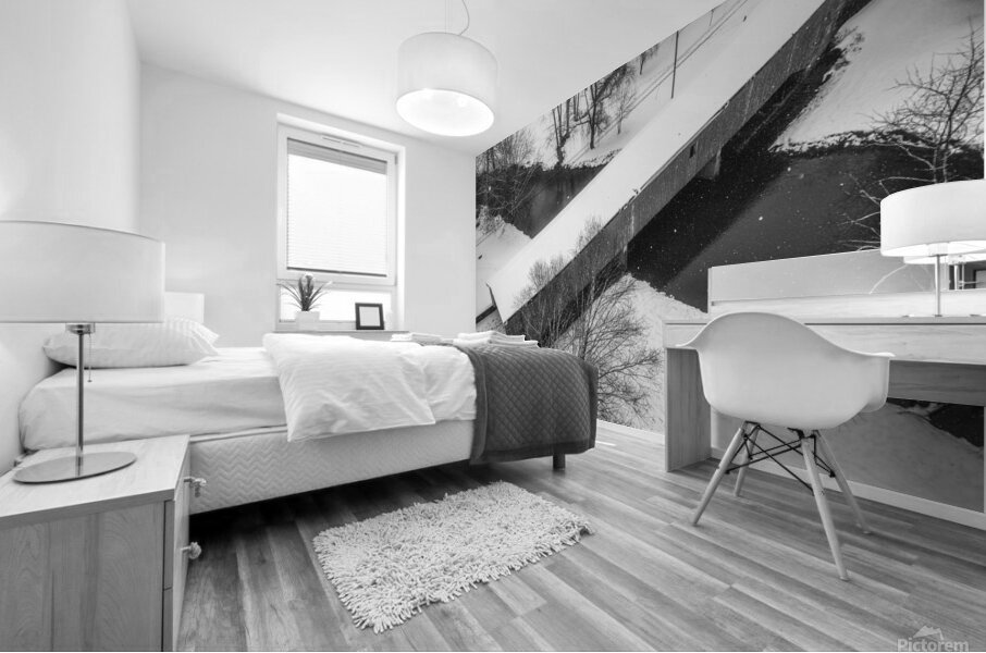 Black and White Snowy Bogert Covered Bridge Aerial Mural print