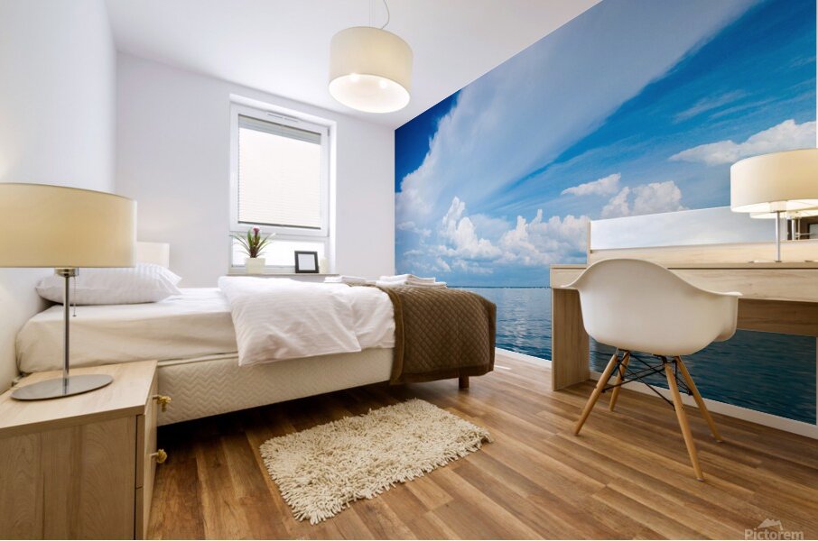 Seascape with bright blue cloudy sky. Mural print