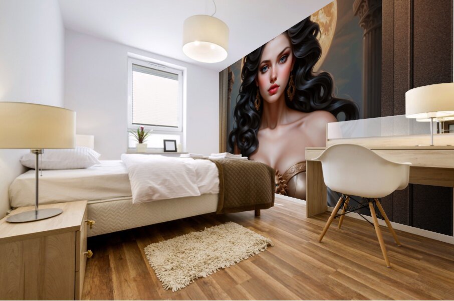 Captured By The Full Moon Captivating AI Concept Art Portrait by Xzendor7 Mural print