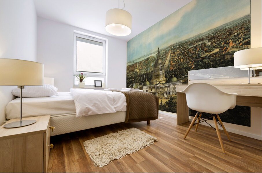 Low-angle birds-eye view of central Washington DC from 1871 Mural print