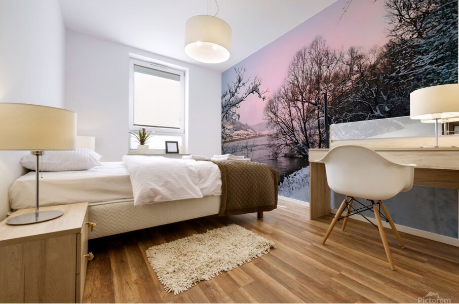 Snowy Sunset On Riversite Mural print