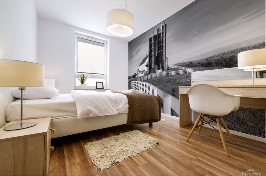 Silos and Fence B W Mural print