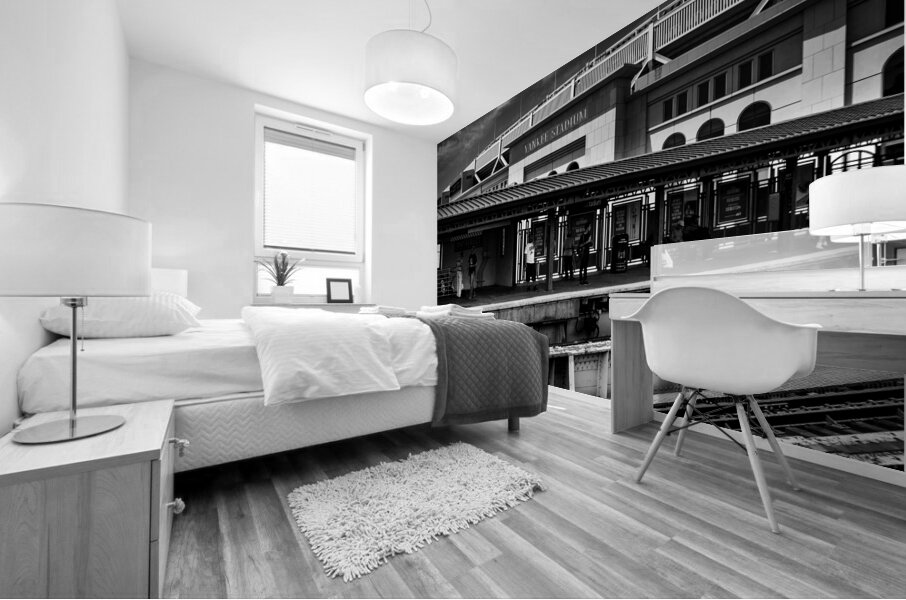 new yankee stadium from train station  square 152 Mural print