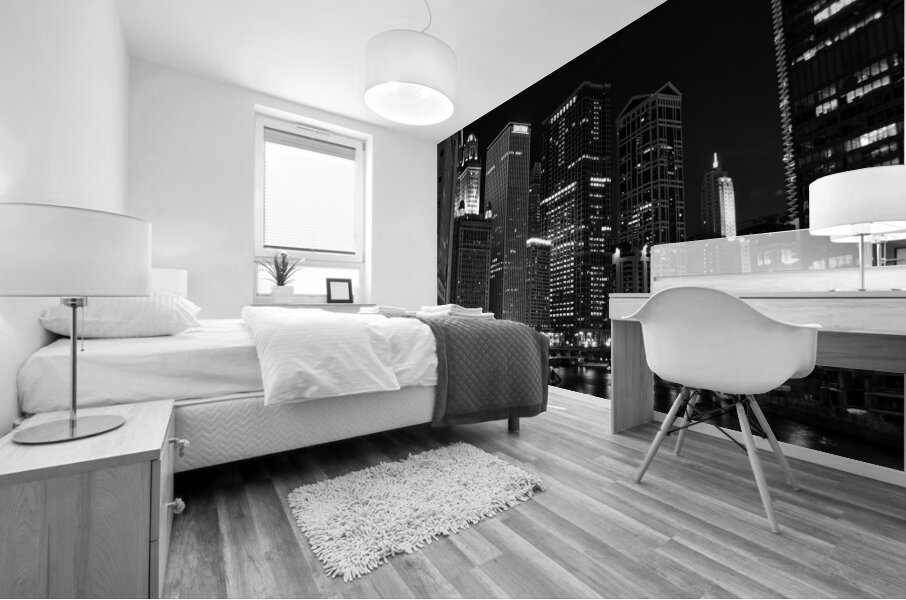 wacker drive chicago riverwalk at night  square 8 Mural print