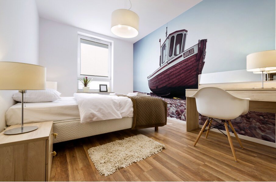 Boat Resting on Pebbled Strand Mural print