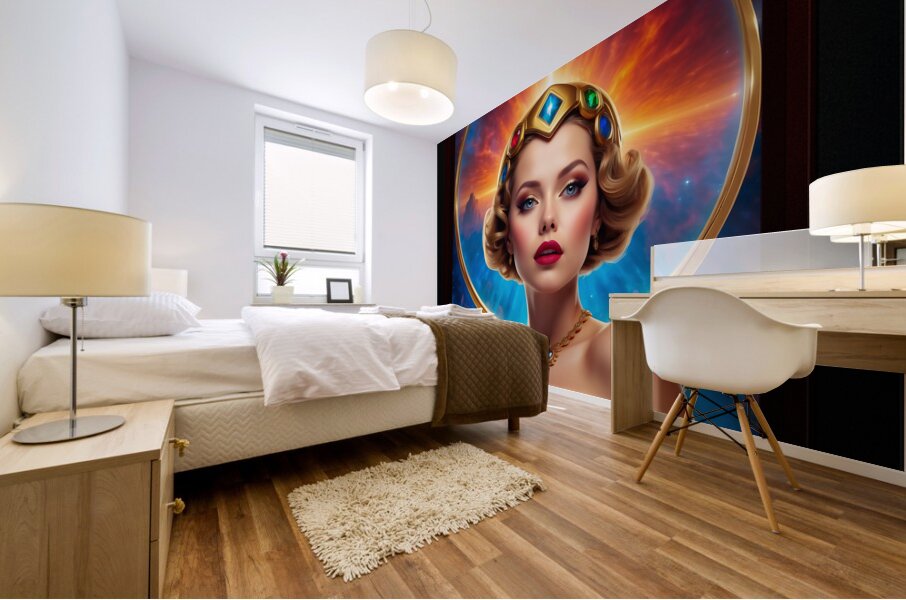 Her Cosmic Halo Pin Up Girl Poster Art Captivating AI Concept Art Portrait by Xzendor7 Mural print