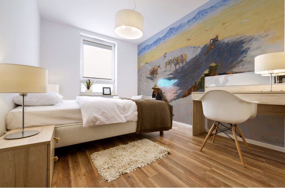 frederic remington watering hole western art Mural print