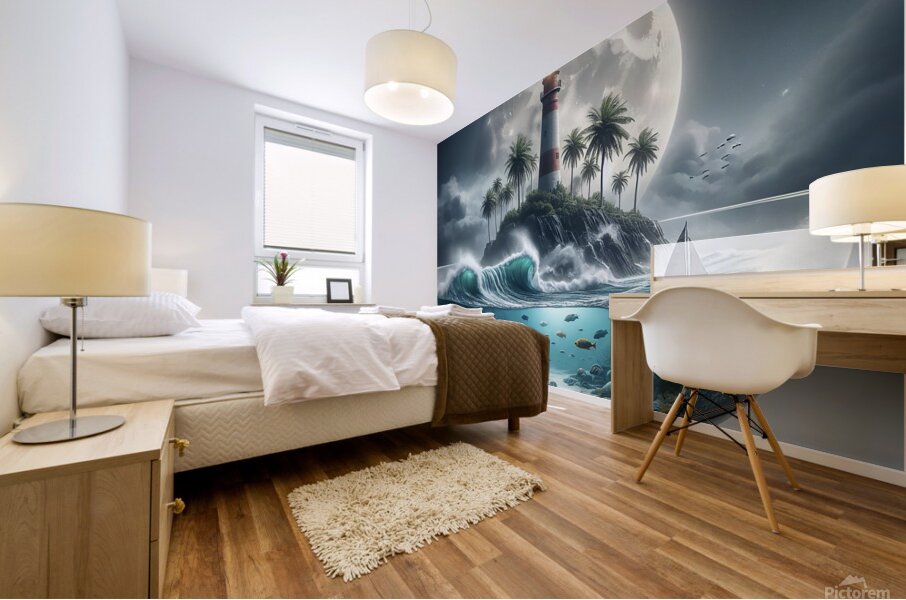 lighthouse ocean underwater palms Mural print