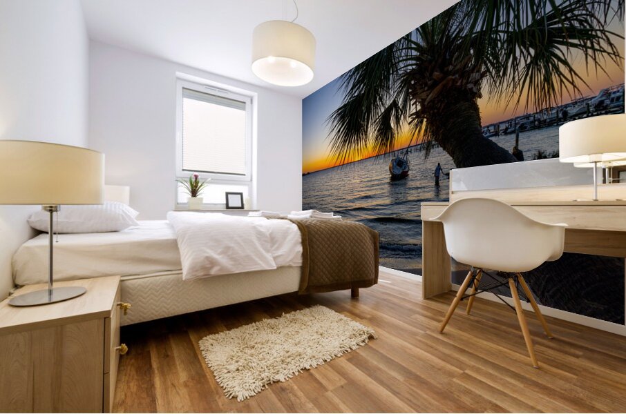 Gulf Breeze Palm Tree And Sailboat Sunset Mural print