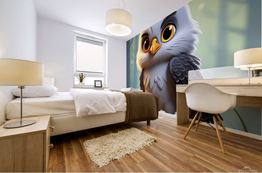 11 cute little cartoon looking hawk Mural print