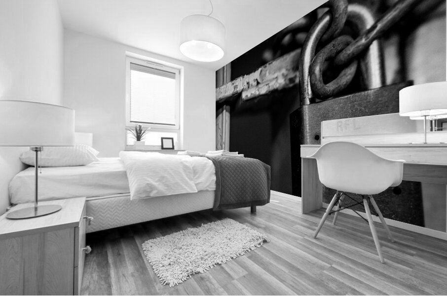 chain lock cell door alcatraz  square 2832 Locked Mural print