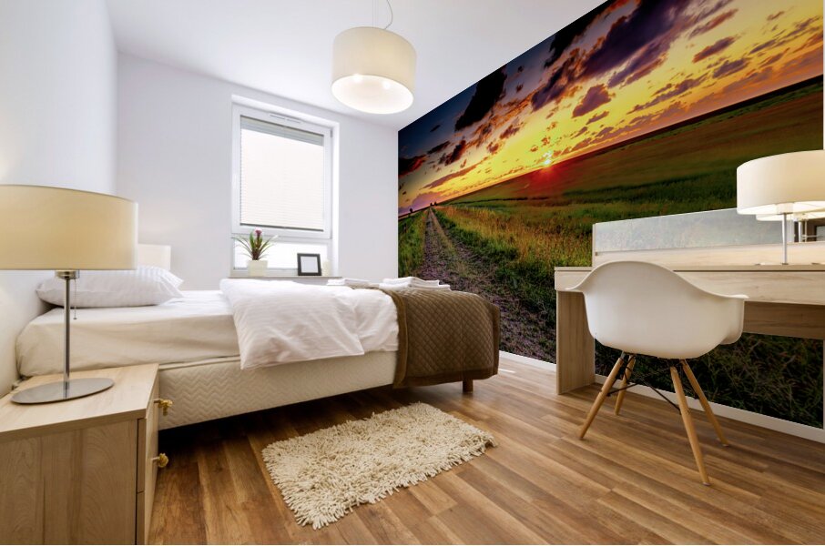 Mont Saint Michel Farm Field at Sunset Mural print