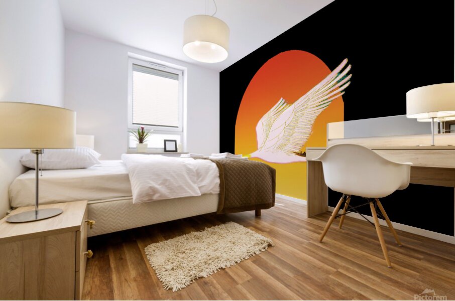 swan bird sun sunset nature morning landscape fly Mural print