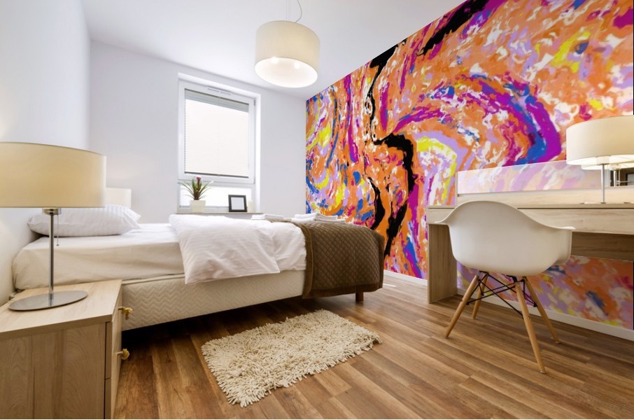 Splash Painting Abstract In Pink Orange Yellow Blue And Black Timmyla Canvas Artwork
