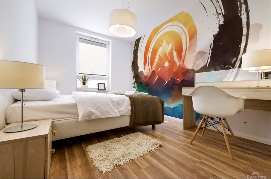 nature watercolor mountain camping outdoors fores Mural print