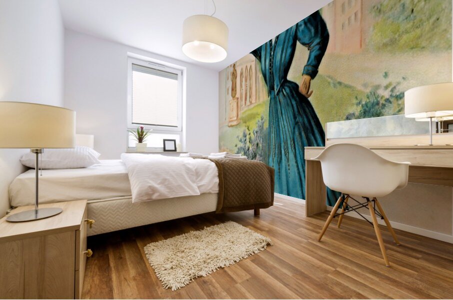 vintage yale lady with pennant Mural print