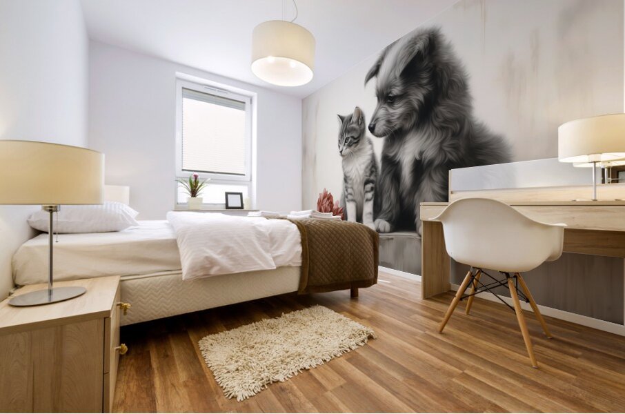 Vintage Kitten and Puppy Friends Forever Mural print