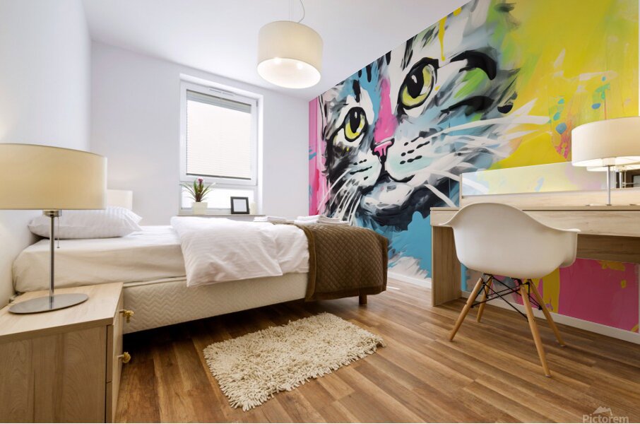 QAN 1069 – Bold Colorful Happy Cat Mural print
