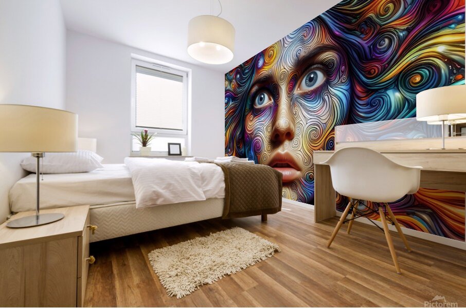 Illustration of a Face with Swirling Patterns 1 Mural print