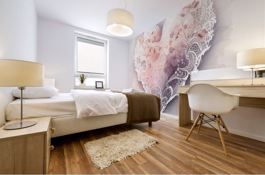 QLR 0025 – Lace Pink Petal Watercolor Heart Mural print