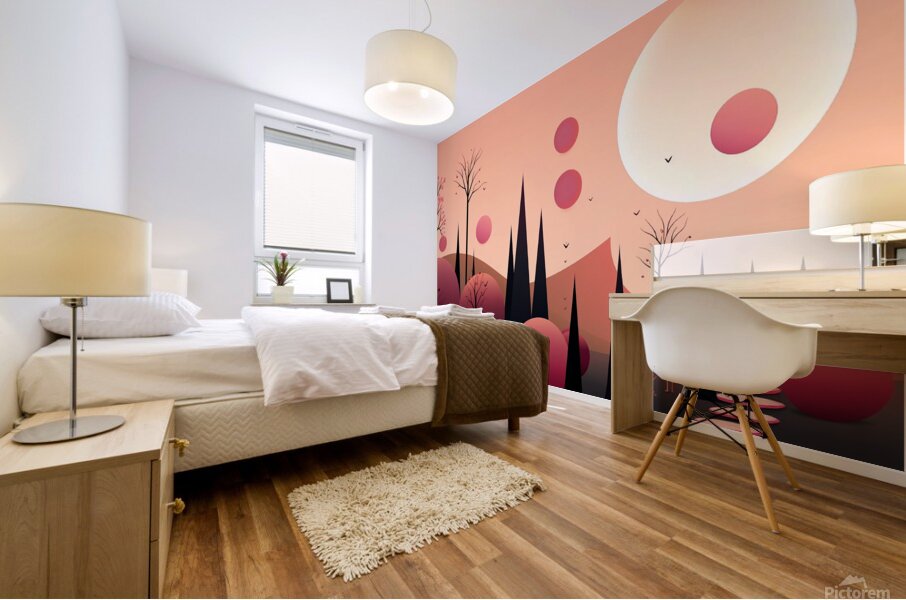 sunset dawn trees forest park art Mural print