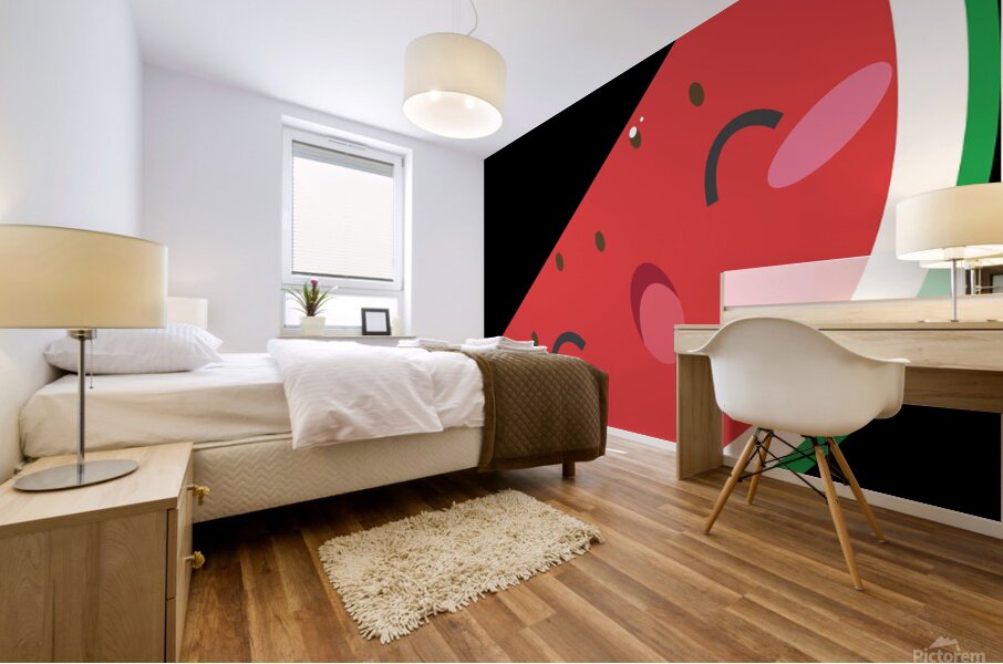 fruit watermelon cute kawaii healthy seeds face.j Mural print