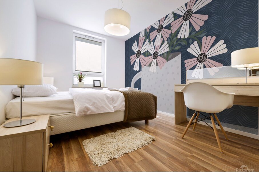 flowers mug drawing blue background pattern natur Mural print