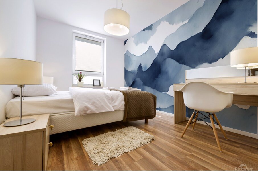 aesthetic navy color watercolor minimalistic nature Mural print