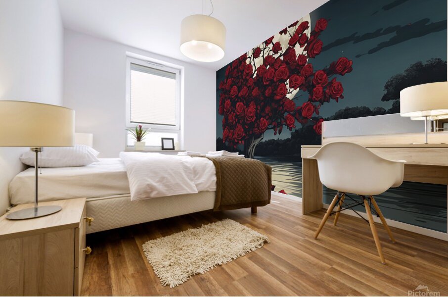 Red roses in the moonlight Mural print
