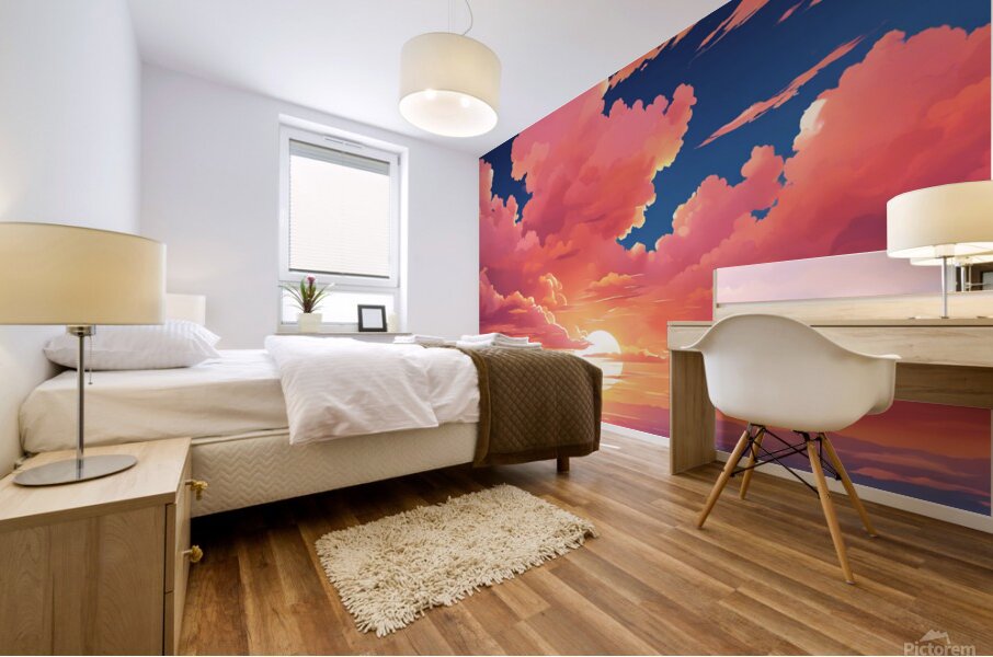  anime cotton candy clouds with the fiery orange Mural print