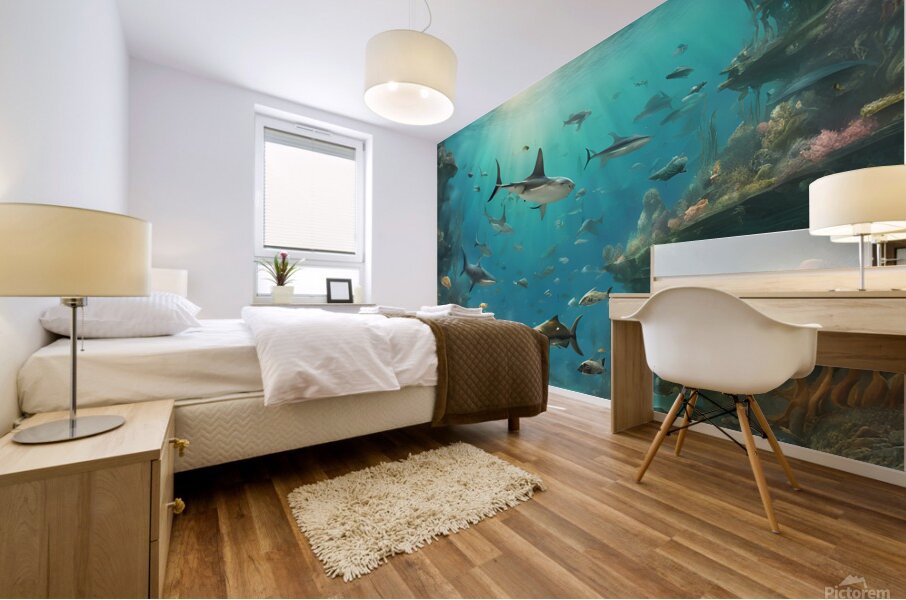 Showcase a vast underwater landscape teeming with various fish Mural print