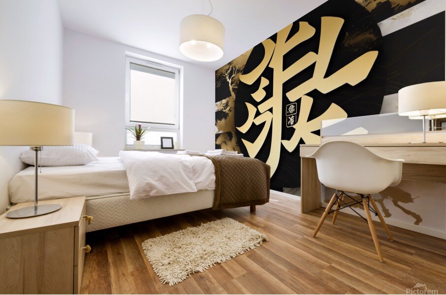  japaneese Kanji art black and gold color with hi Mural print
