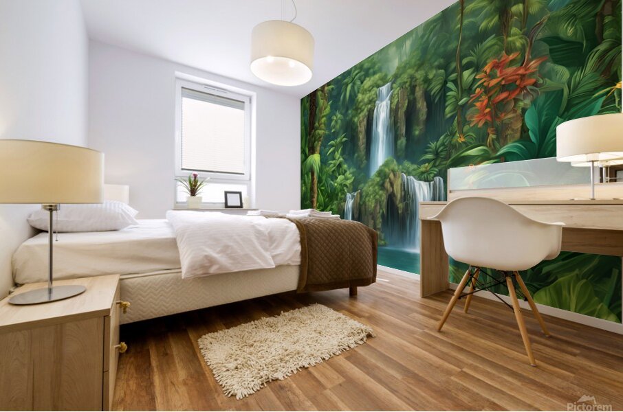 Enchanting waterfall in a lush jungle Mural print